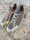 Hermès Multicolor Knit & Leather Sneakers Gray White Orange Blue Pink Size [38.5]