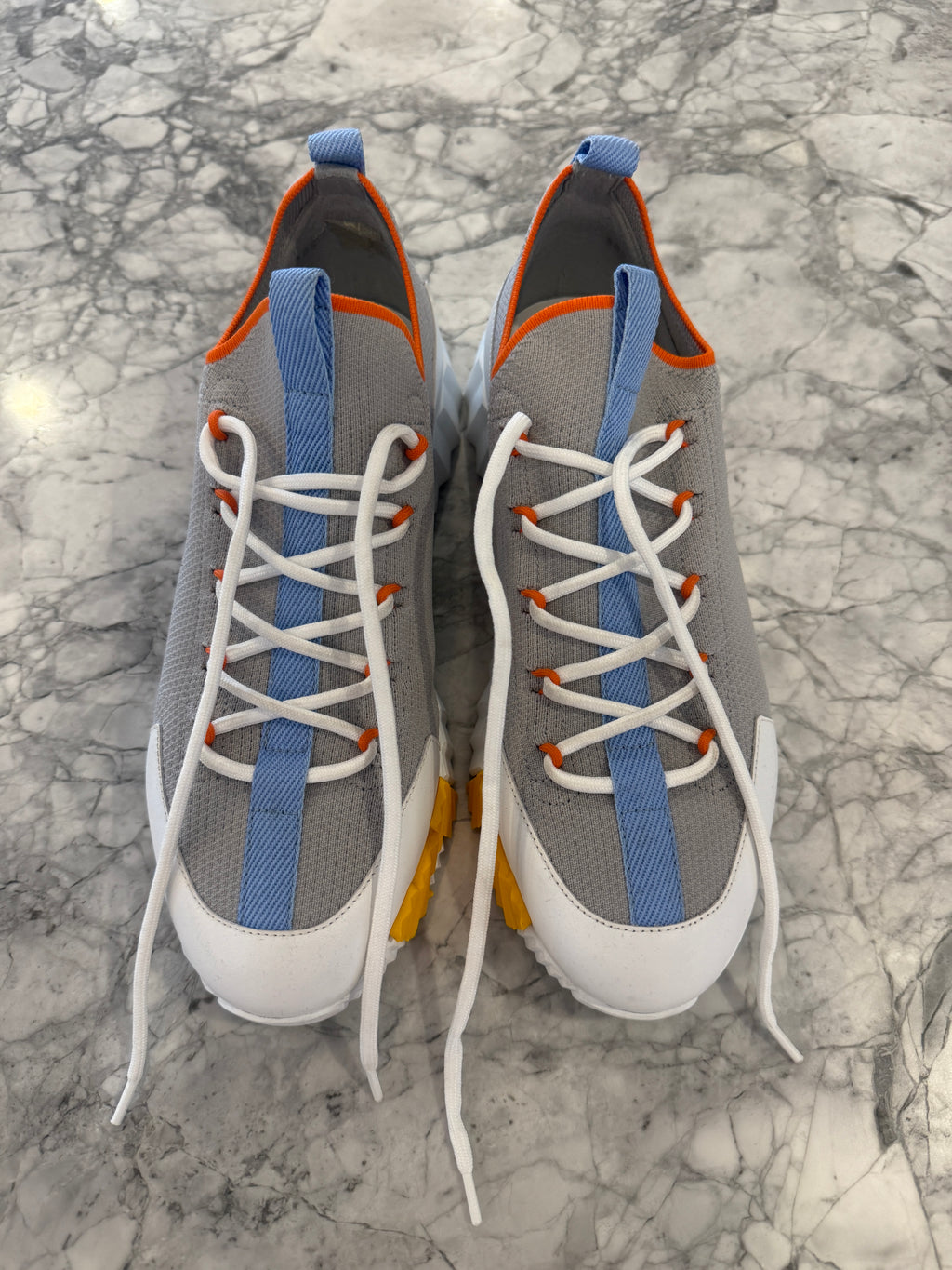 Hermès Multicolor Knit & Leather Sneakers Gray White Orange Blue Pink Size [38.5]