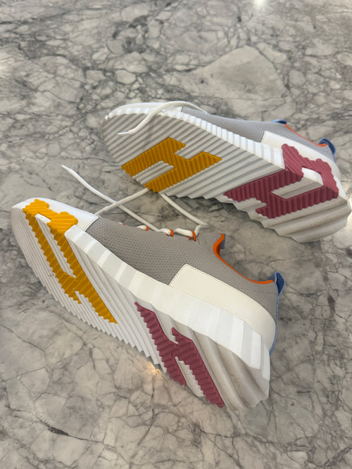 Hermès Multicolor Knit & Leather Sneakers Gray White Orange Blue Pink Size [38.5]
